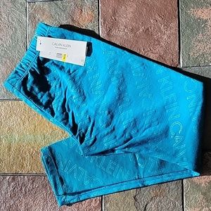 Calvin Klein Girls Gloss CK Print Leggings, M(8/10), Deep Lagoon, NWT